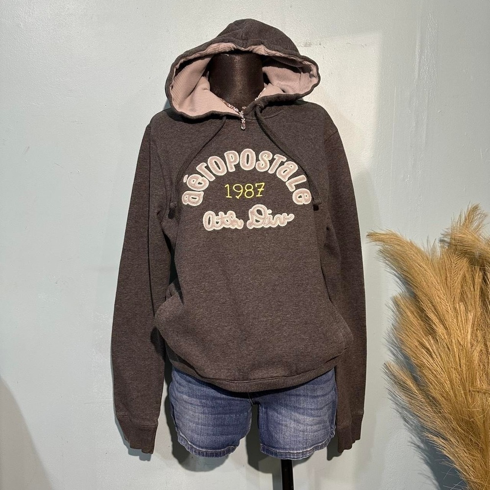 Y2K Aeropostale Gray & Black 1987 Graphic Hoodie Size XL